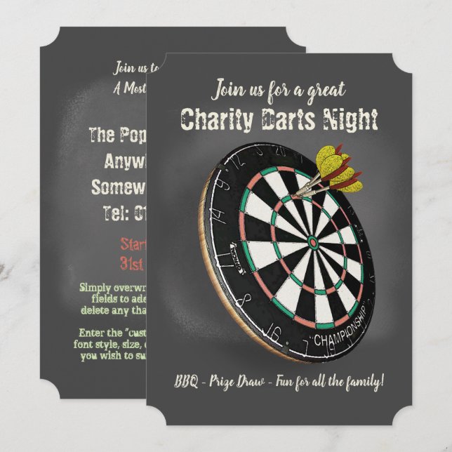 Dartboard und Chalkboard für Darts-Team-Veranstalt Einladung (Vorne/Hinten)