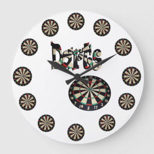 Dartboards And Darts Name, Round Large Wall Clock Große Wanduhr