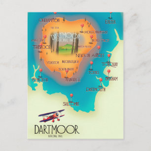 Dartmoor National Park Map Reiseposter Postkarte