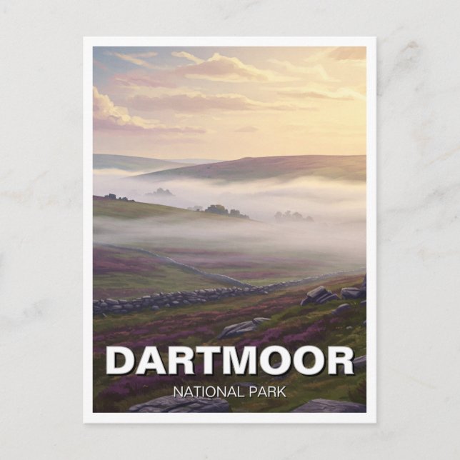 Dartmoor National Park Misty Travel Postkarte (Vorderseite)