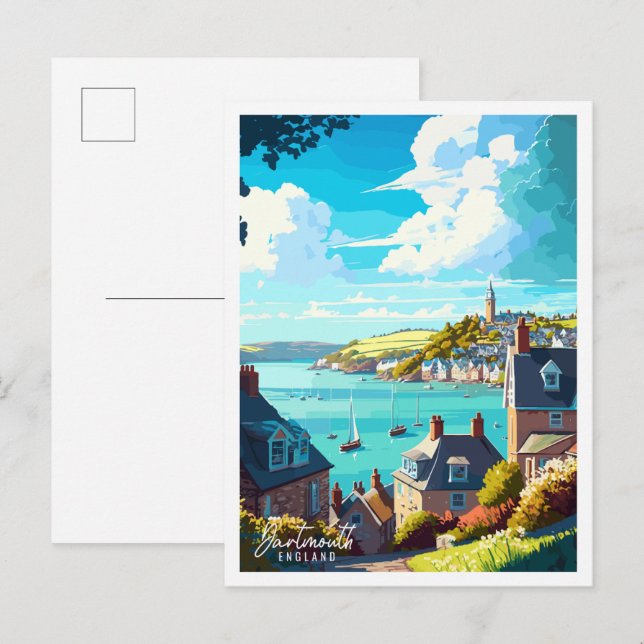 Dartmouth England Vintage Illustration Postkarte (Vorne/Hinten)