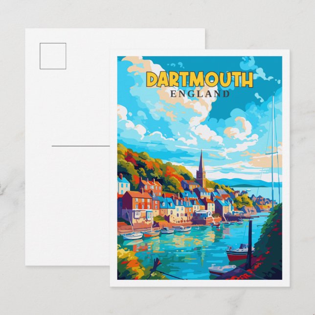Dartmouth England Vintage Illustration Postkarte (Vorne/Hinten)