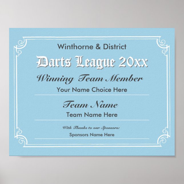 Darts Competition Certificate Poster (Vorne)