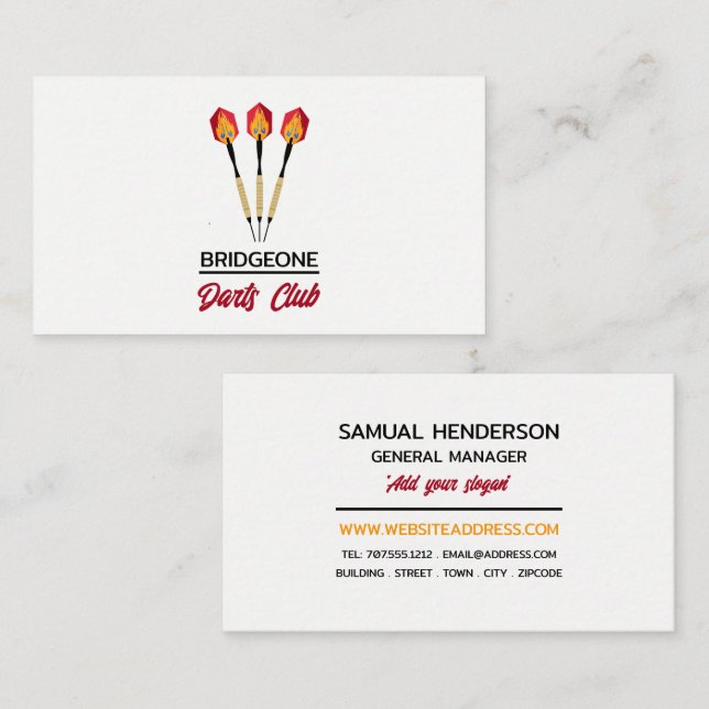 Darts Design, Darts Club Visitenkarte (Vorne/Hinten)