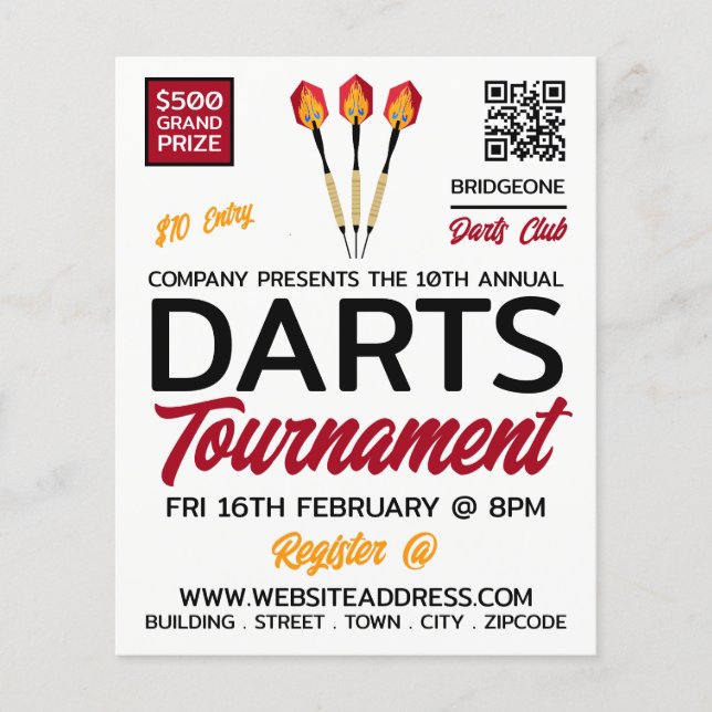 Darts Design, Darts Tournament Werbung Flyer (Vorne)