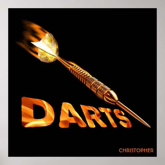 Darts mit goldenem Dart in Flammen mit stilvollem  Poster (Vorne)