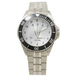 Darts Silber personalisierter Name schwarze Zahlen Armbanduhr