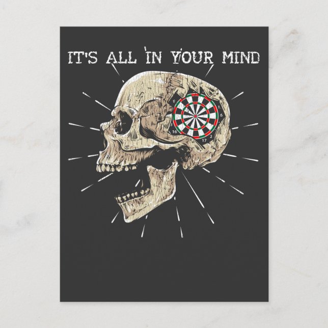 Darts Skeleton Dartboard Skull Illustration Postkarte (Vorderseite)