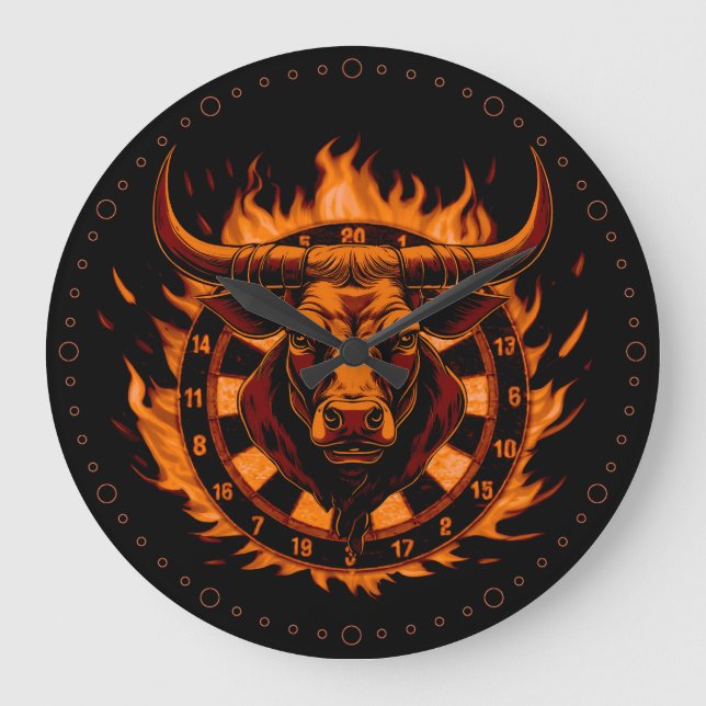 Dartscheibe Feuer Stier Bulle Spezialdesign Große Wanduhr (Vorderseite)