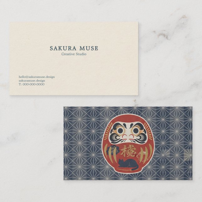 Daruma & Hidden Cat Business Cards Visitenkarte (Vorne/Hinten)