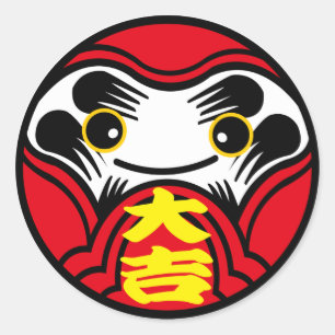 Daruma Puppe bringt "Great viel Glück" (大 吉) Runder Aufkleber