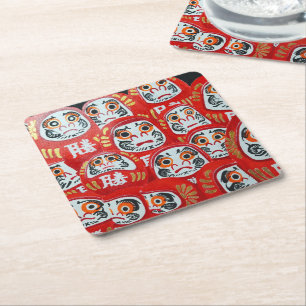 Daruma-Puppen-Malerei von Alfred Fox Rechteckiger Pappuntersetzer