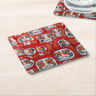Daruma-Puppen-Malerei von Alfred Fox Rechteckiger Pappuntersetzer