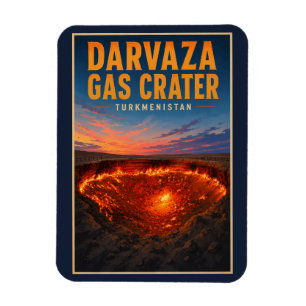 Darvaza-Gaskrater Turkmenistan Illustration Retro Magnet