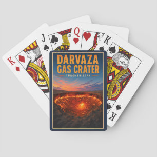 Darvaza-Gaskrater Turkmenistan Illustration Retro Spielkarten