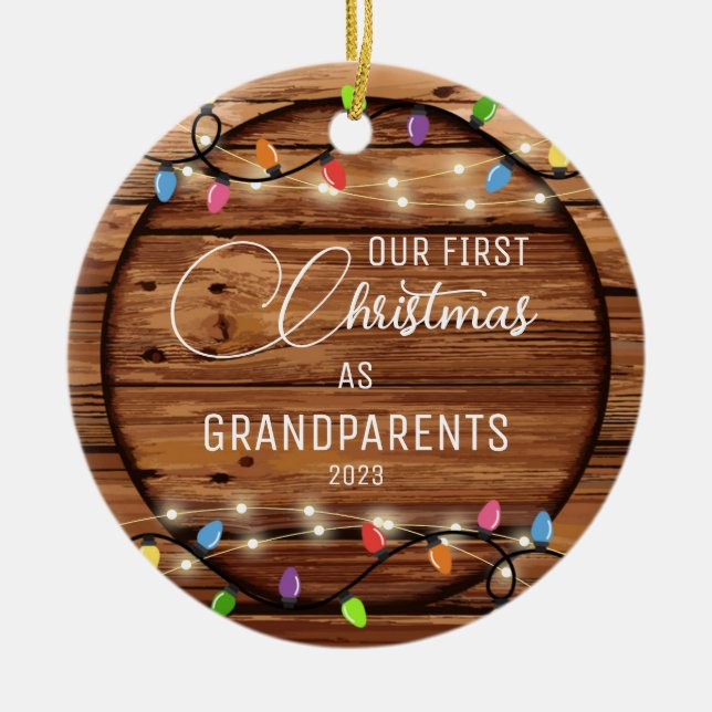 Das 1. Rustikale Weihnachtslicht-Foto der Großelte Keramik Ornament (Vorne)