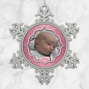 Das 1. Weihnachten des Babys oder IRGENDEINE FOTO Schneeflocken Zinn-Ornament