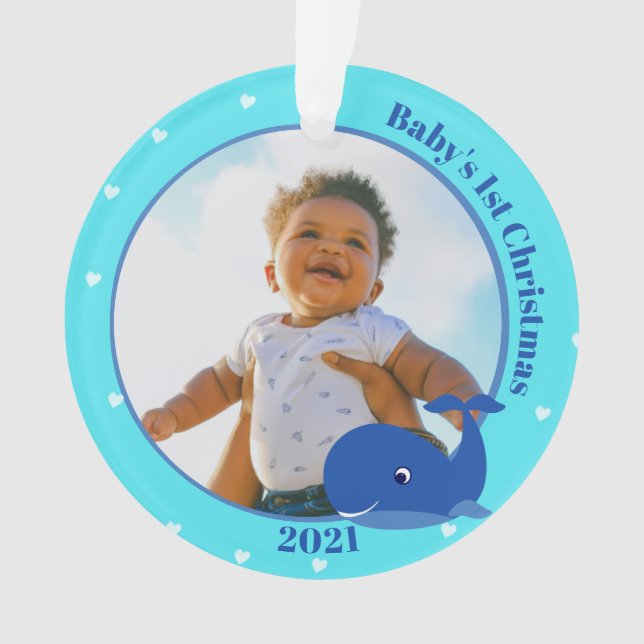 Das 1. Weihnachten des Wal-Babys mit Foto Ornament (Vorderseite)