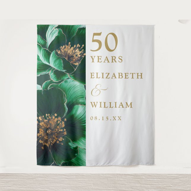 Das 50-jährige Foto der Green Gold Floral im Hinte Wandteppich (Vorderseite)