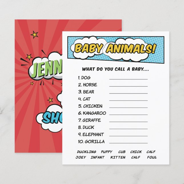 Das A Boy Comic Buch Superhero Baby Animals Game (Vorne/Hinten)