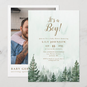 Das A Boy Pine Forest Foto QR Code Kinderdusche Einladung
