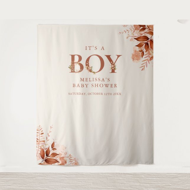 Das A Boy Rustic Fall Baby Dusche Foto Prop Wandteppich (Vorderseite)