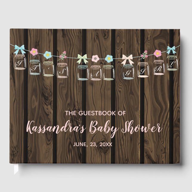 Das A Girl Rustic Mason Jar Babydusche Gästebuch (Vorderseite)