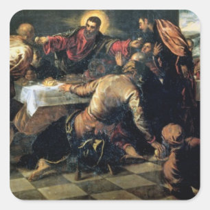 Das Abendessen bei Emmaus (Öl auf Leinwand) Quadratischer Aufkleber