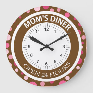 Das Abendessen der Mama "Braune und rosa Punkte" Große Wanduhr