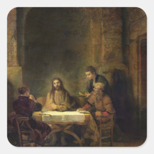 Das Abendessen im Emmaus, 1648 (Öl auf Tafel) Quadratischer Aufkleber