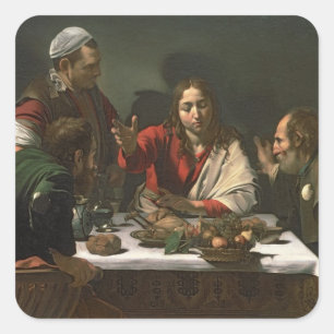 Das Abendessen in Emmaus, 1601 (Öl und Tempera) Quadratischer Aufkleber