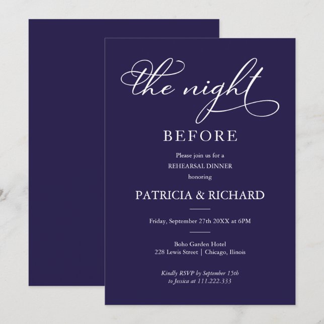 Das Abendessen vor der blauen Probe Einladung (Vorne/Hinten)