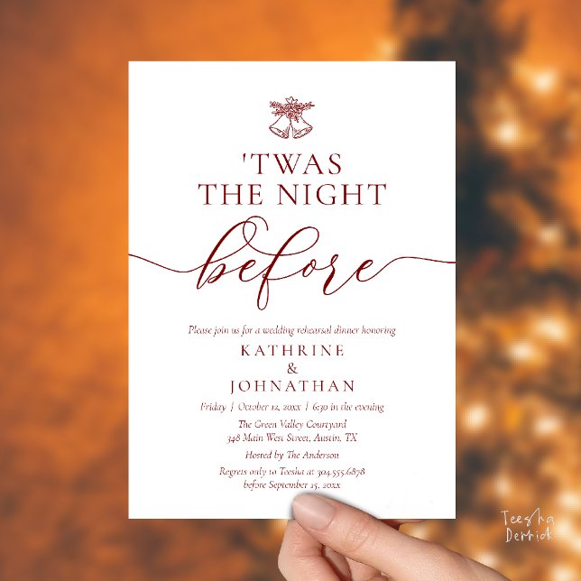 Das Abendessen vor klassischer Probe Einladung ('Twas The Night Before Modern Romantic Wedding Rehearsal Dinner Invites Card PDF Burgundy Wine Red)