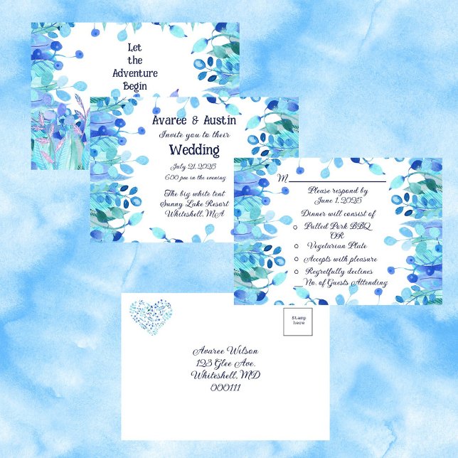 Das Abenteuer Begin Blue Floral gelassen Dreifach Gefaltete Einladung (Von Creator hochgeladen)
