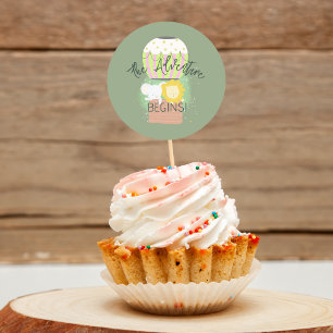 Das Abenteuer beginnt heiße Luft Ballon Cupcake To Runder Aufkleber