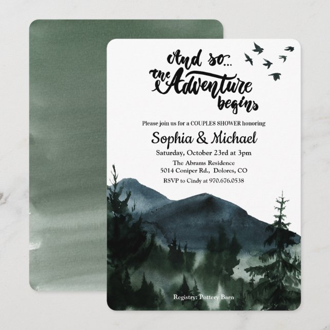 Das Abenteuer beginnt mit der Dusche Paare. Einladung (Vorne/Hinten)