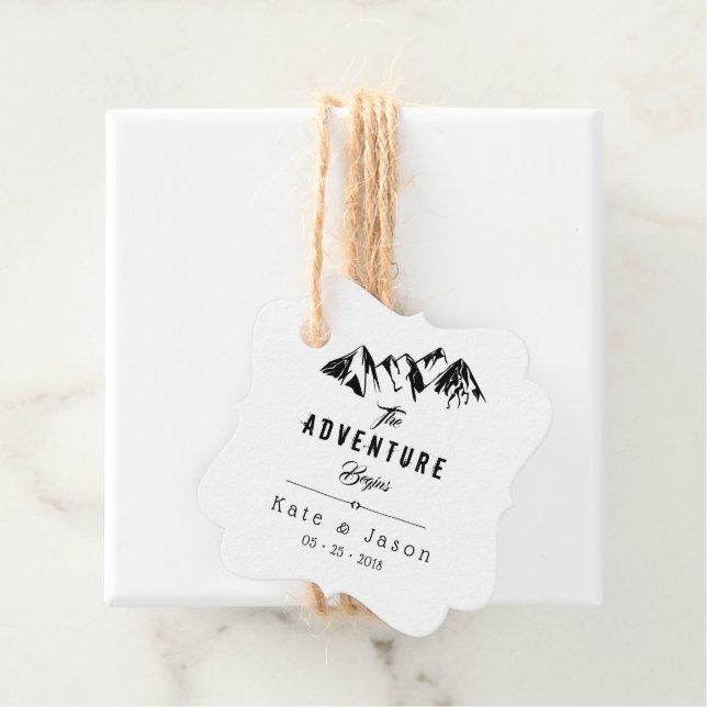 Das Abenteuer beginnt mit einer rustikalen Hochzei Geschenkanhänger (Beispiel)