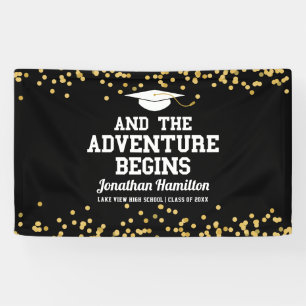 Das Abenteuer Beginnt Schwarz Gold Grad Party Bann Banner