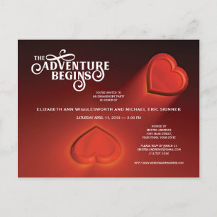 Das Abenteuer fängt an, zwei Herz rote Postkarte