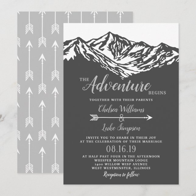 Das Abenteuer fängt die Hochzeit des Berges Grau a Einladung (Vorne/Hinten)