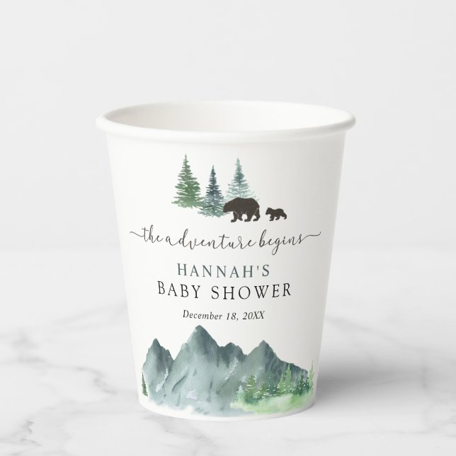 Das Abenteuer fängt mit Baby-Dusche-Papiertüten an Pappbecher (Vorderseite)