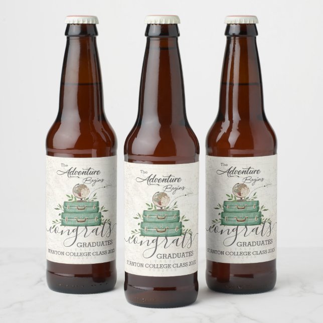 Das Abenteuer fängt mit dem Abschluss an, zu Gunst Bierflaschenetikett (Flaschen)