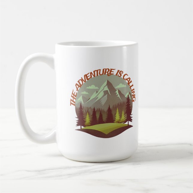Das Abenteuer ruft. Monutain und Wald Kaffeetasse (Links)