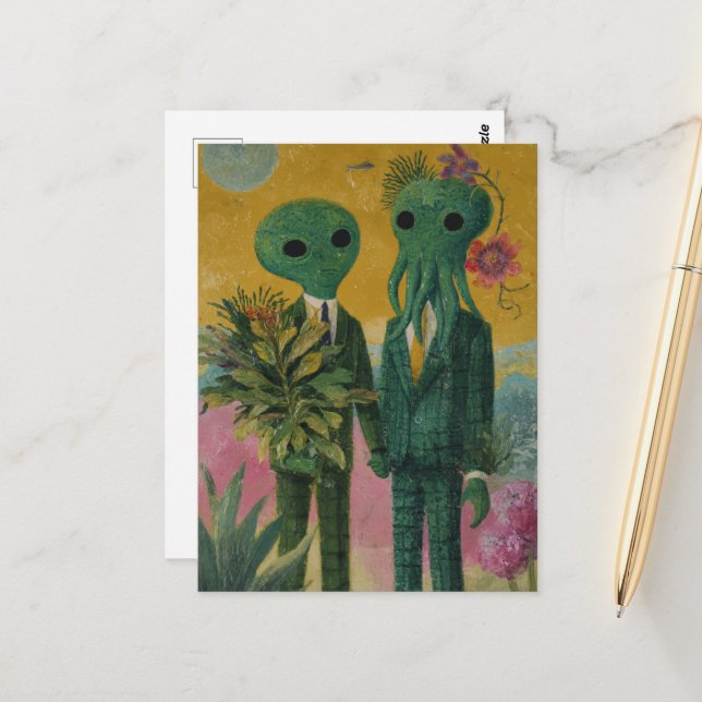 Das Alien Couple Postkarte (Vorderseite/Rückseite Beispiel)