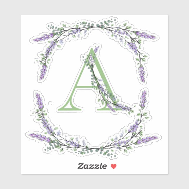 Das Alphabet Monogram "A" Lavender Eucalyptus Aufkleber (Blatt)