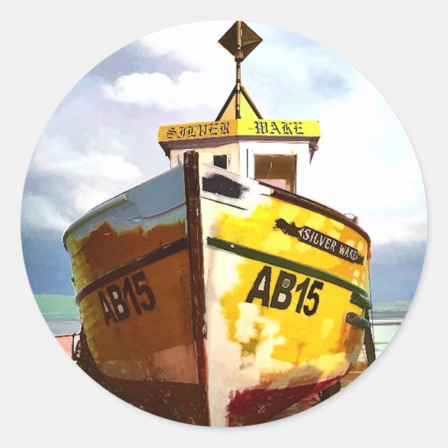 DAS ALTE FISCHEREIBOOT RUNDER AUFKLEBER (Vorderseite)