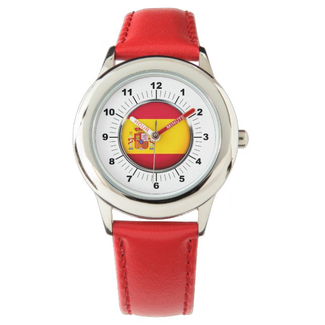 Das anpassbare Spanien Flag Rote Herzen des Kindes Armbanduhr (Vorderseite)