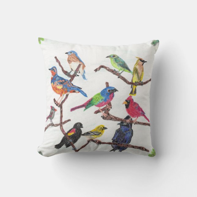 Das Ansammlungs-bunte Singvogel-Kissen Kissen (Vorderseite)