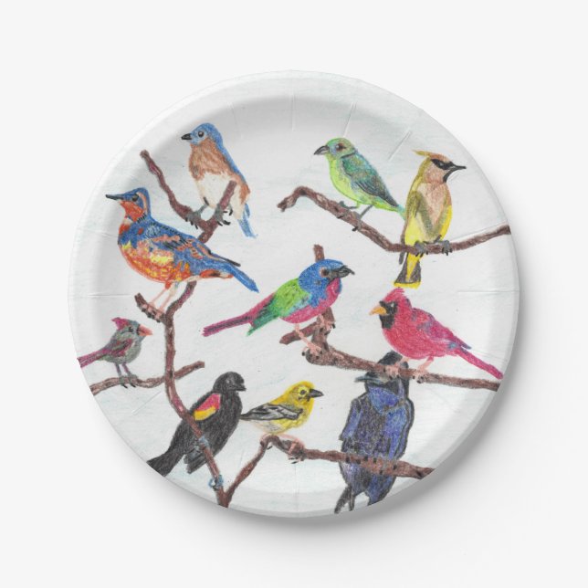 Das Ansammlungs-bunte Singvogel-Papierplatten-Set Pappteller (Vorderseite)