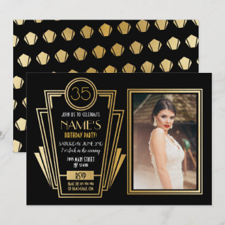 Das Art Deco Geburtstagsparty Foto der 1920er Jahr Einladung
